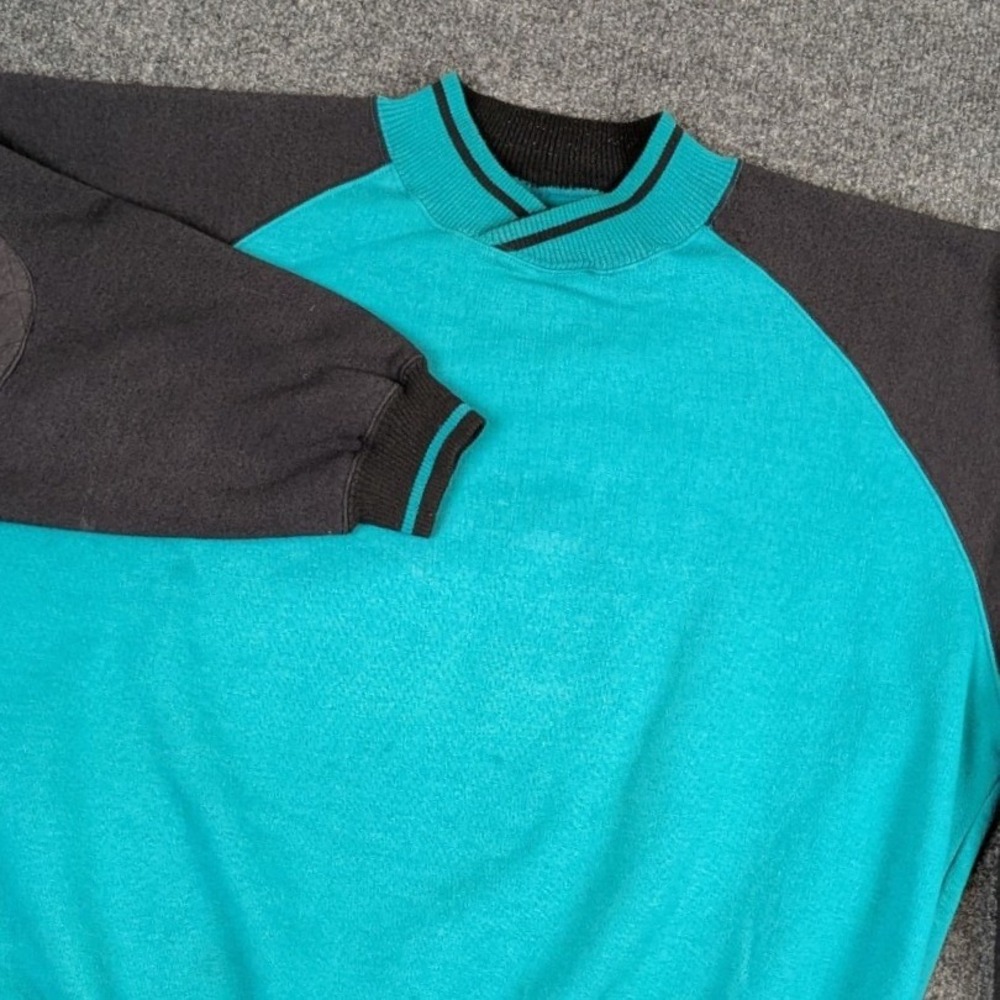 Vintage Eddie Bauer Colorblock Sweatshirt Teal Black Quilted Elbow Patches L